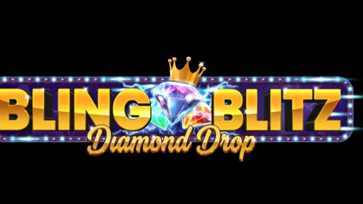 Interface do jogo Bling Blitz Diamond Drop com diamantes e símbolos dourados